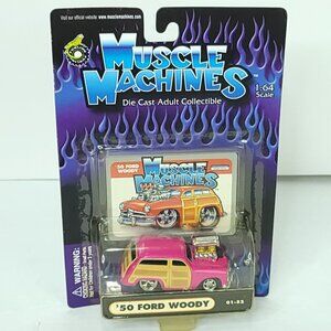 Muscle Machines '50 Ford Woody Wagon Die Cast Pink Car 2001 Funline NEW